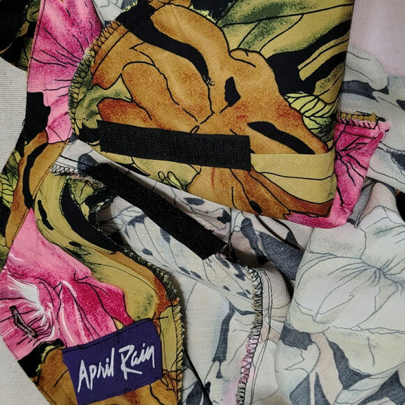 1980s April Rain Tropical Wiggle Dress Shoulder Pads Button Up Back Size Small - Picture 11 of 11